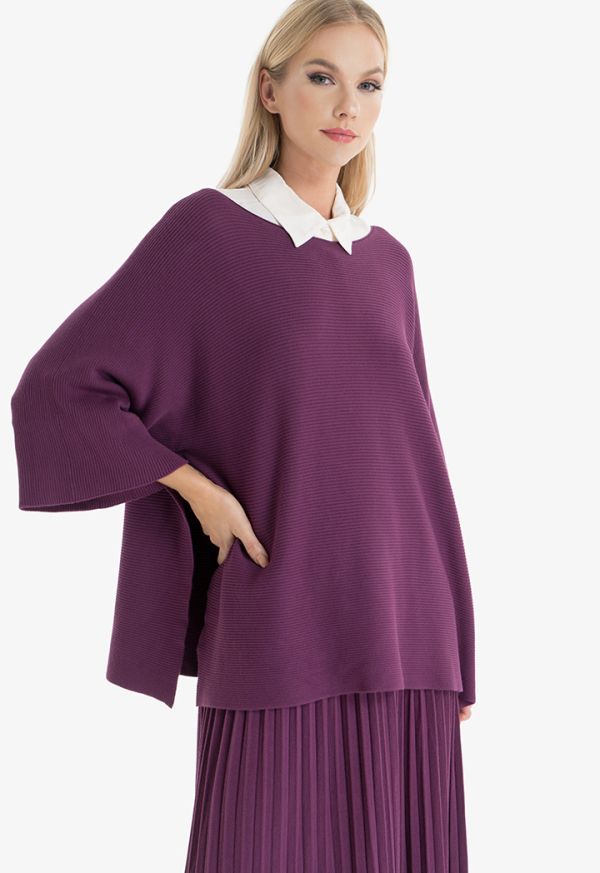 Side Slit Textured Knitted Blouse -Sale