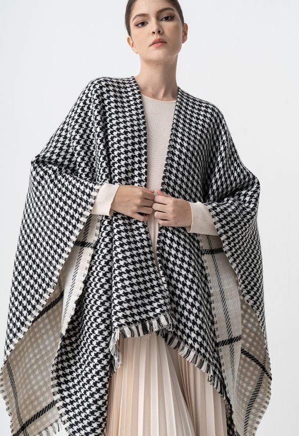 Woven Houndstooth Poncho