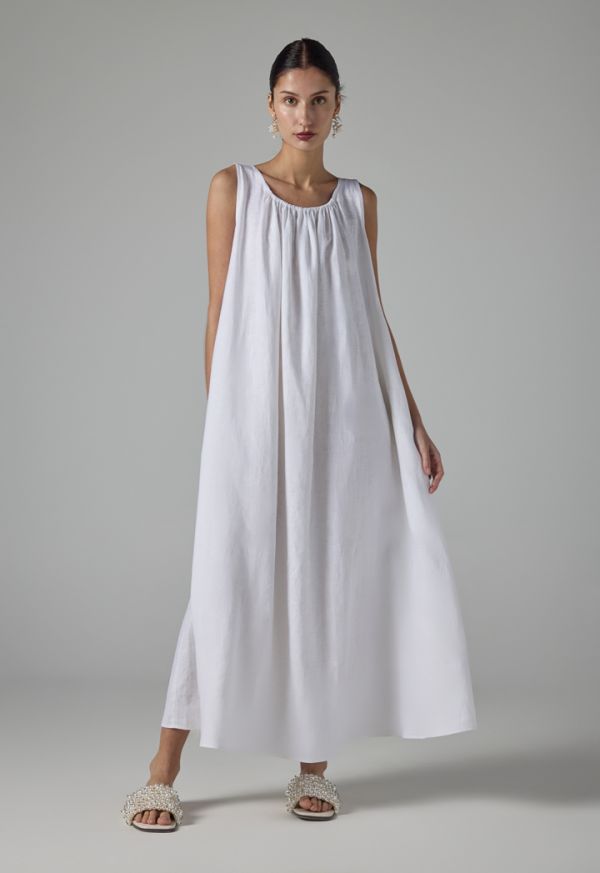 Solid Sleeveless Flared Linen Dress - Ramadan Style