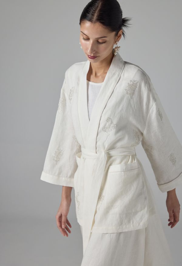 Single Tone Crystal Embellished Belted Jacket - Ramadan Style