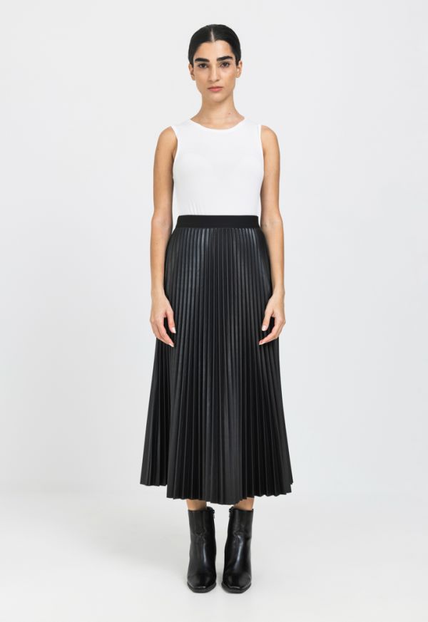 Pleated leather deals flare skirt
