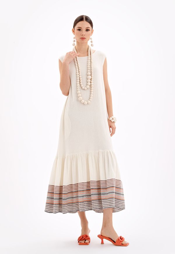 Sleeveless Tiered Striped Hem Maxi Dress -Sale