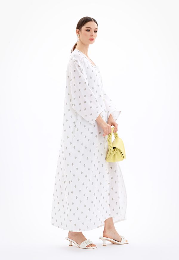 Maxi Open Front Printed Abaya With Chunky Belt -Sale
