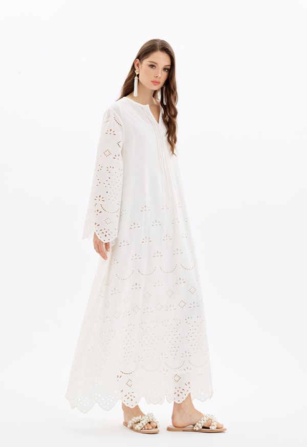 Embroided Sleeved Solid Dress -Sale