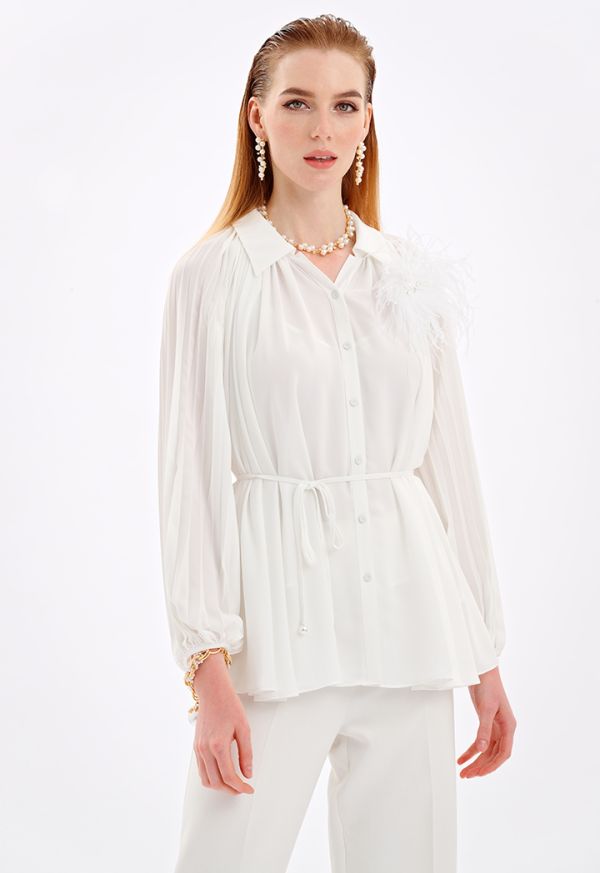 Solid Shirt With Pleated Details -Sale