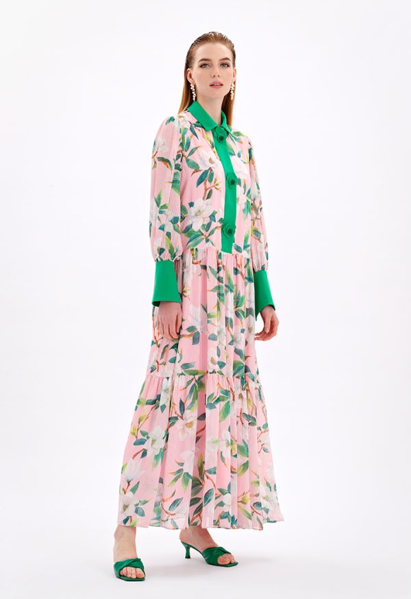 فستان ماكسي بطبعات زهور متعدد الطبقات- عروض