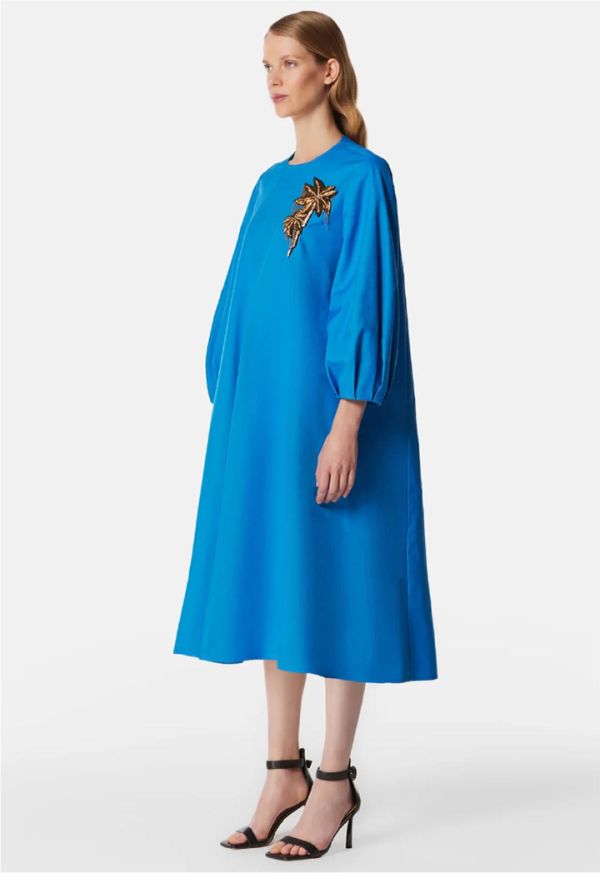 Machka Coconut Tree-Embroidered Dress Blue