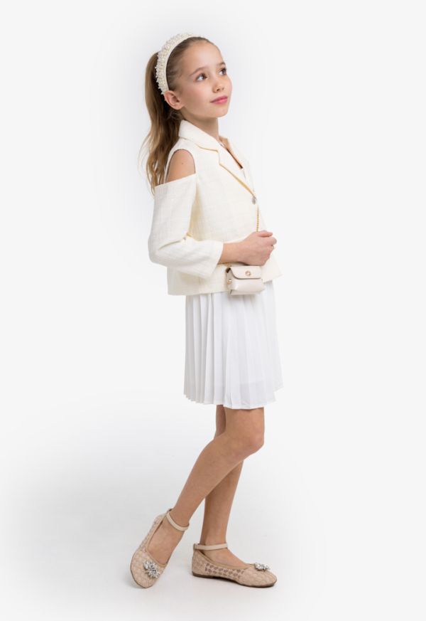 Cold Shoulder Tweed Lurex Jacket & skirt Set