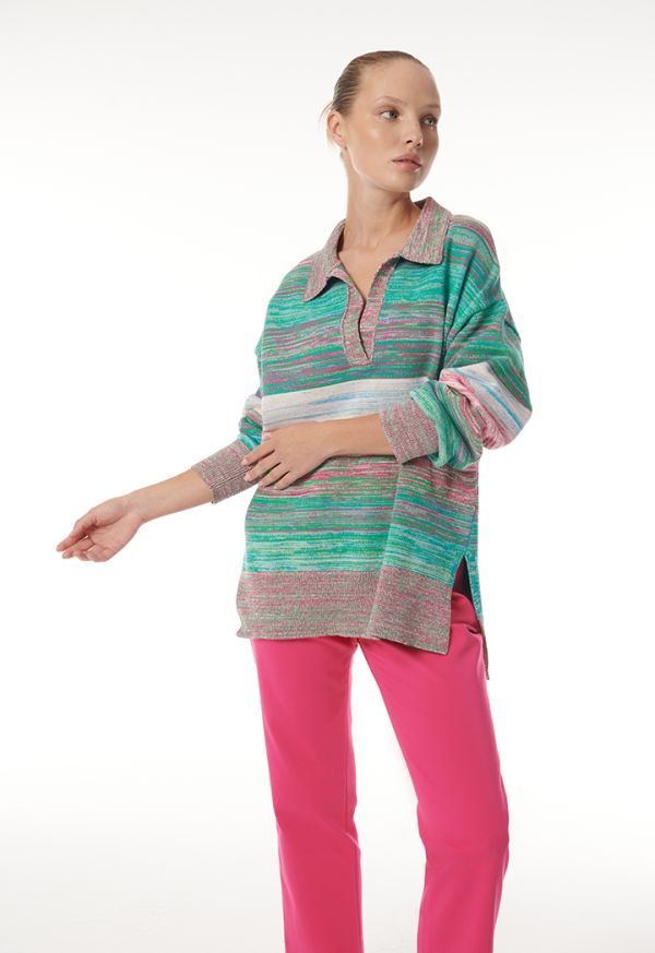 Textured Multicolored Blouse with Side Slits -Sale