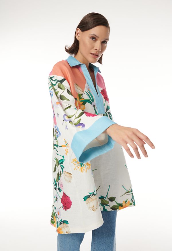 Flowery Printed Oversized Kimono Blouse -Sale