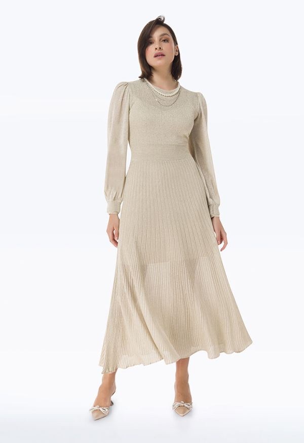 Knitted Lurex Solid  Pleated Dress -Sale