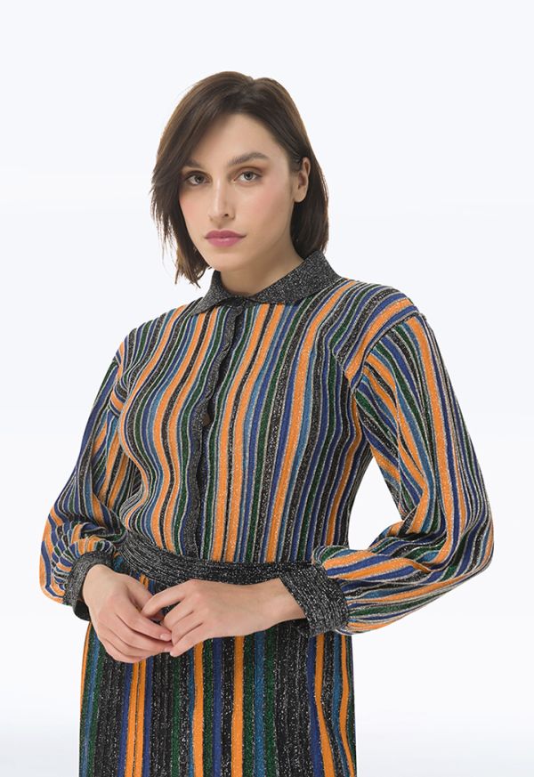 Multicolored Lurex Striped Shirt -Sale