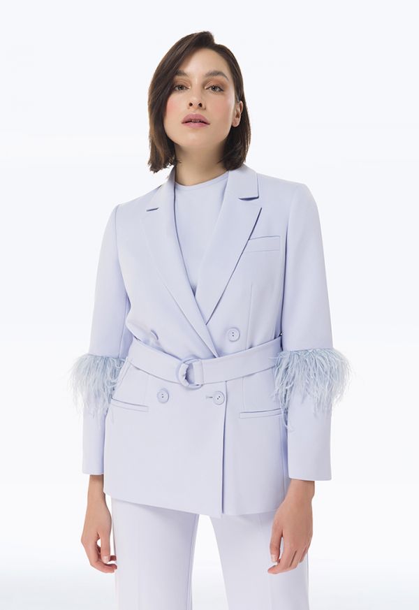 Feathered Sleeve Double Breasted Blazer -Sale