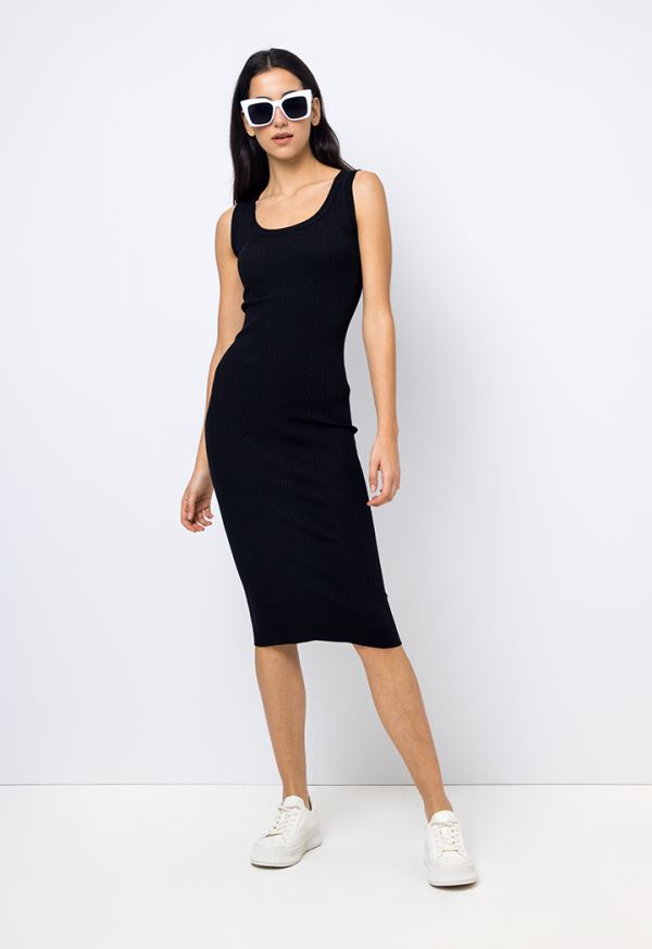Classic Sleeveless Solid Ribbed Dress
