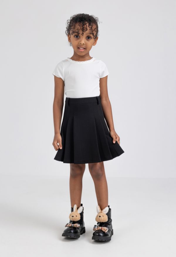 YONGHS Kids Girls A-line Flared Pleated Mini Skirt School Skater Tennis Skirts  Black 10 - Walmart.com