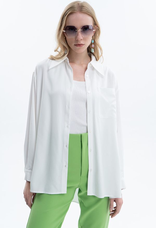 Pointed Collar Solid Shirt -Sale