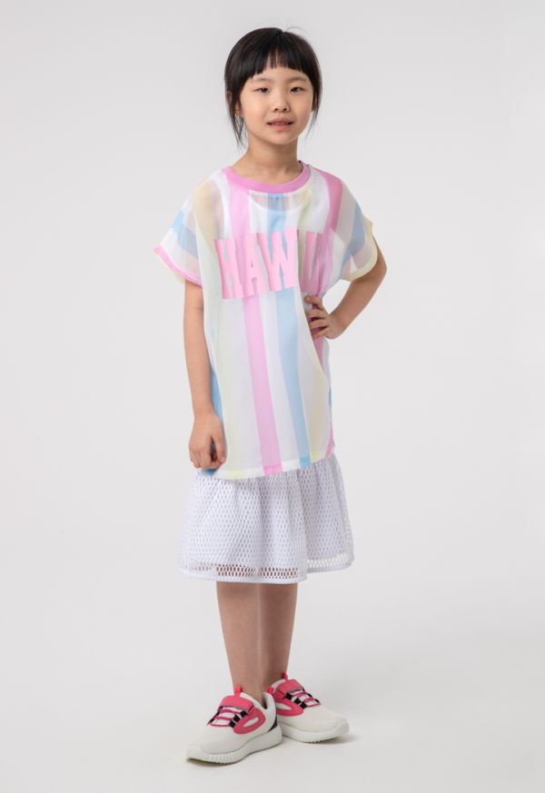 طقم فستان شبكي مع بلوزة بتصميم مخطط كولور بلوك- عروض