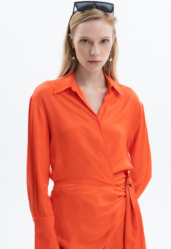 Sleeved Solid Overlapped Blouse -Sale