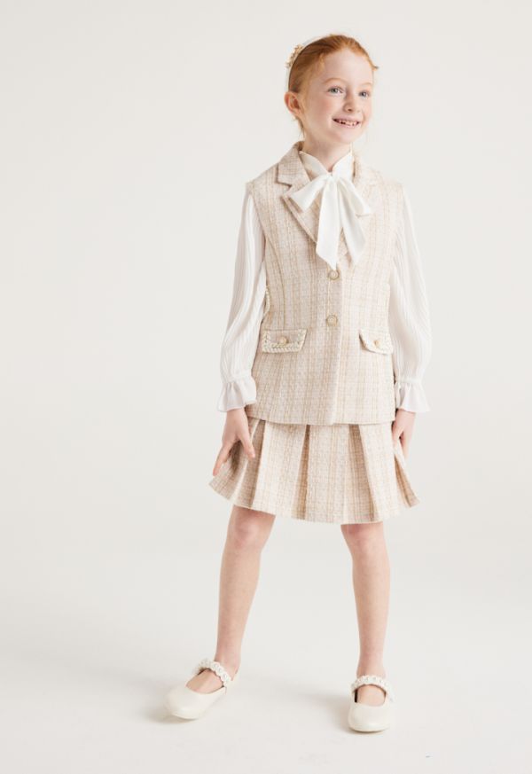 Embellished Pleated Tweed Skirt