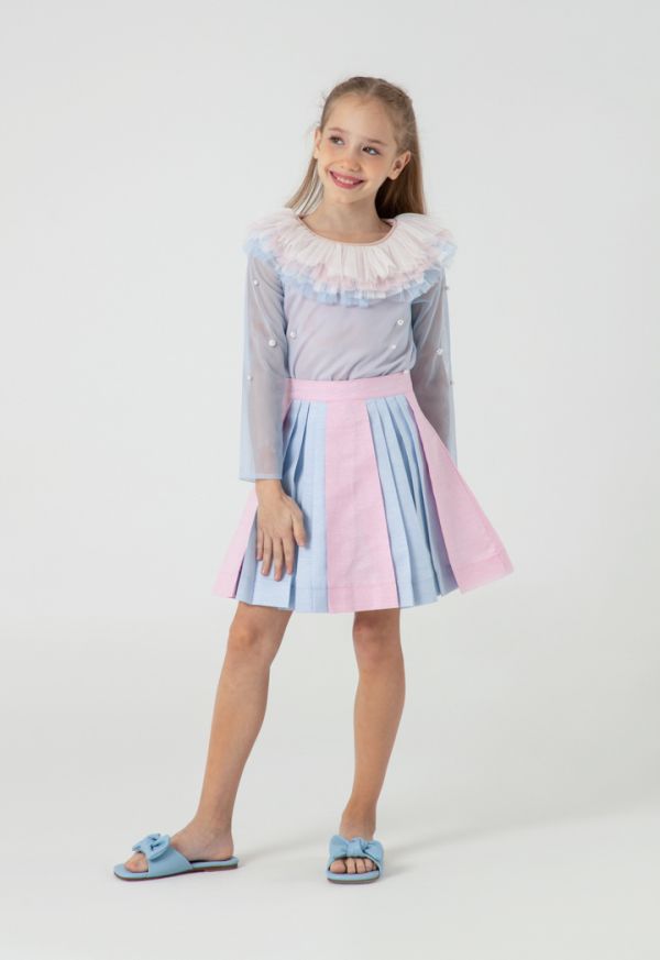 Stripe Lurex Colorblock Front Pleated Skirt