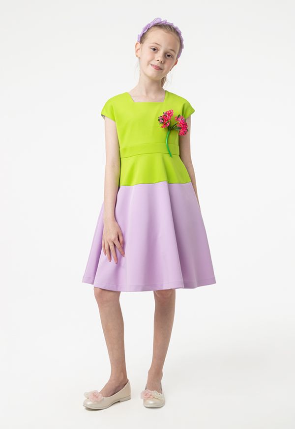 Color Block Flower Adornment Midi Dress -Sale