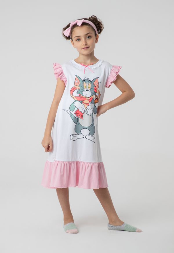 Tom & Jerry Frill Lace Trim Neck Dress And Shorts Set -Sale