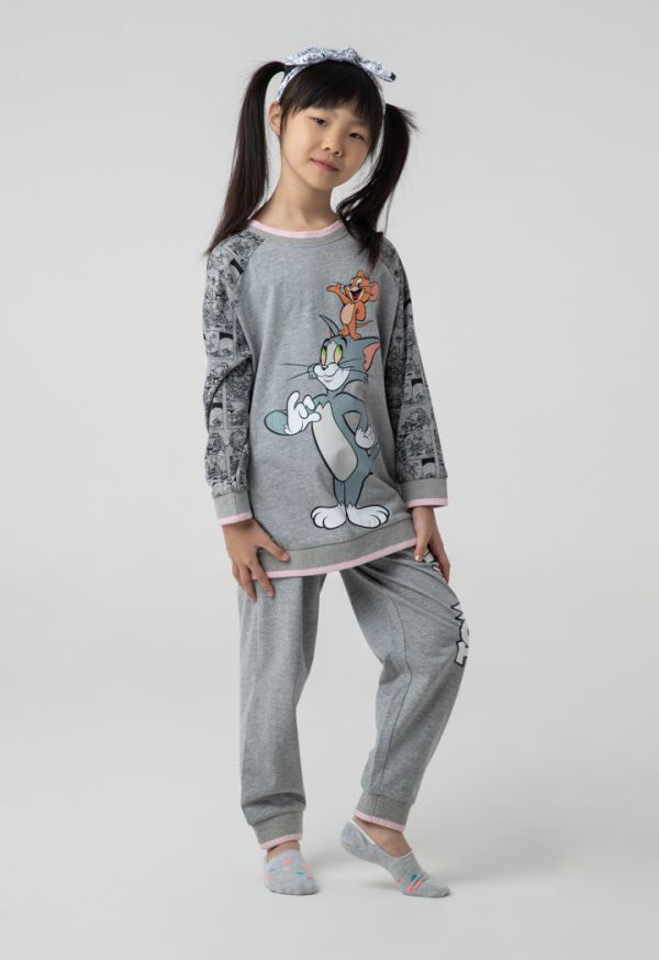 Tom & Jerry Rib Printed Long-Sleeves And Jogger Sets -Sale