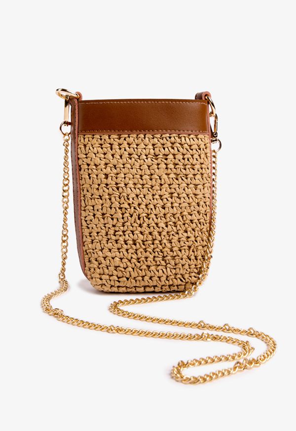 Twisted Faux Straw Crossbody Bag