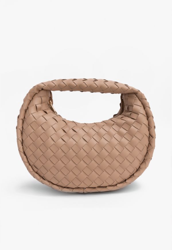 Solid PU Leather Woven Bag