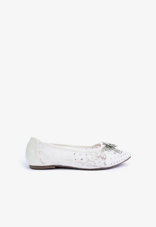 Crystal & Rhinestones Embellished Lace Ballerina Flats