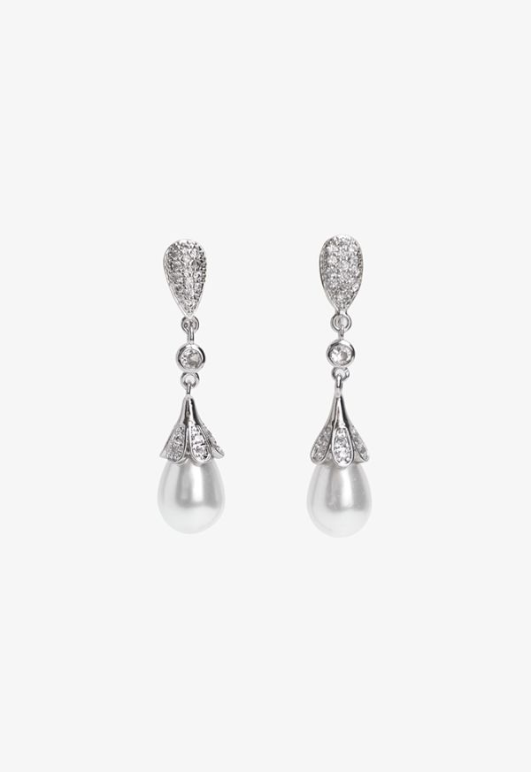 Crystal Embellished Faux Pearls Drop Earrings