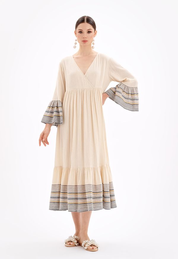 فستان ماكسي مخطّط متعدد الطبقات بتفاصيل مخططة - إطلالة رمضان- عروض