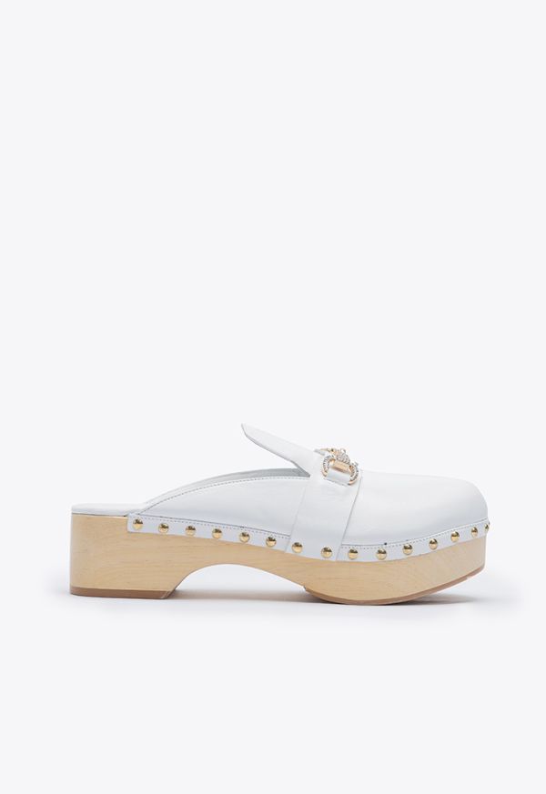 Studded Clogs With Low Wooden Heel -Sale