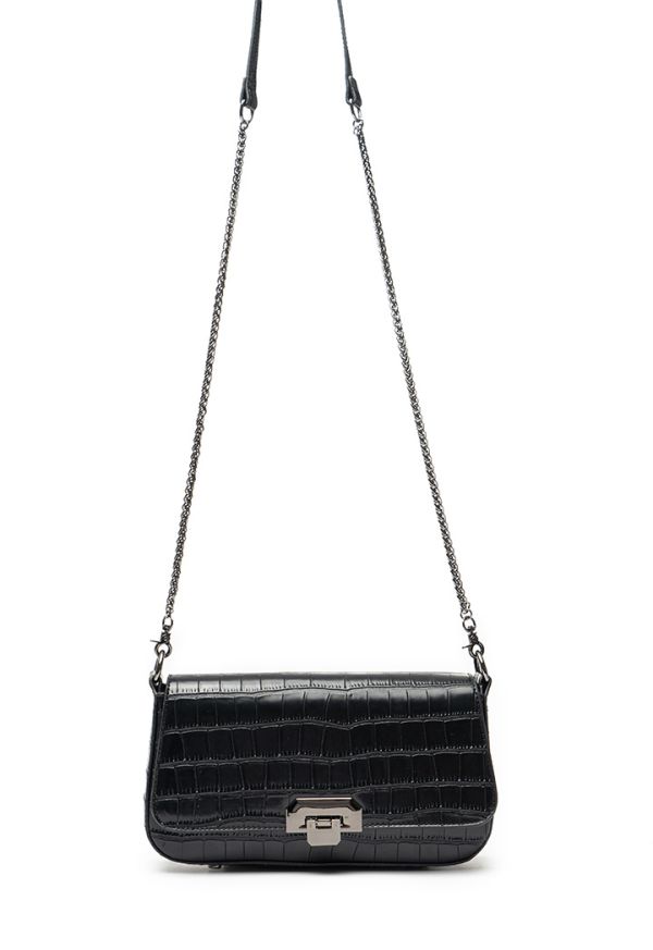 Embossed Shiny PU Leather Baguette Bag -Sale