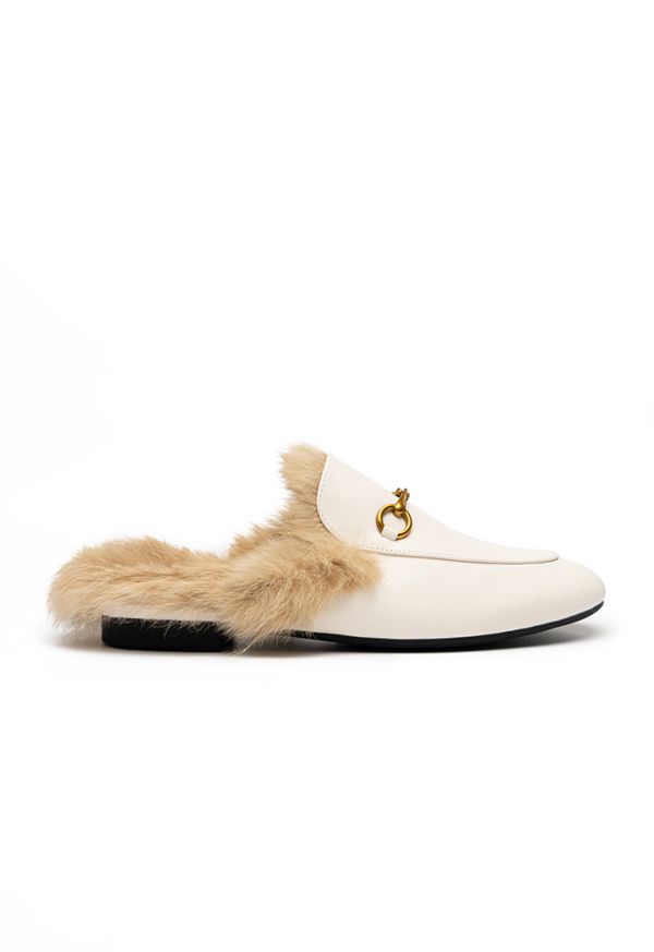 PU Leather Alloy Chain Fur Mules -Sale