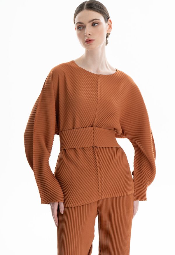 Solid Pleated Wrap Around Waist Blouse -Sale