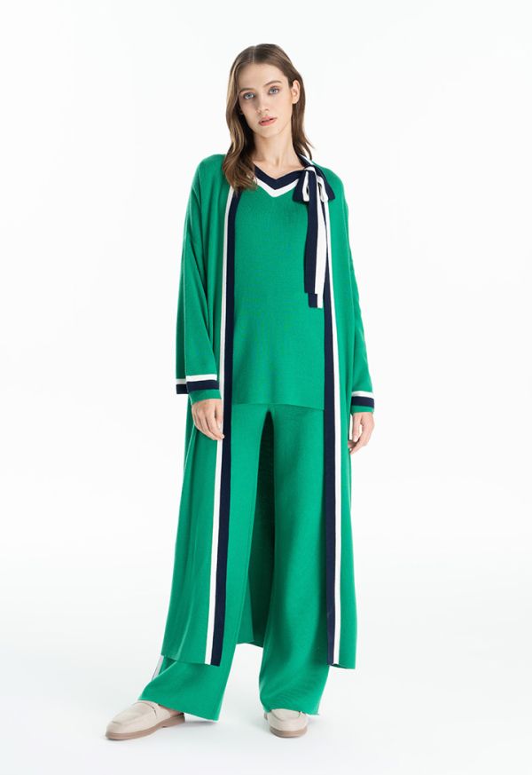 Multicolored Wide Stripes Knitted Open Abaya -Sale