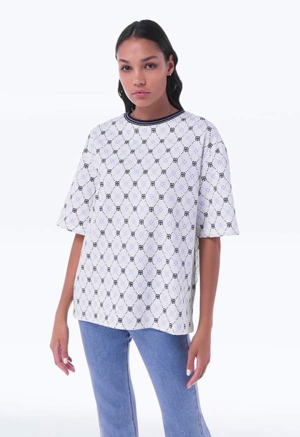 R Mirrored All Over Pattern T-Shirt -Sale