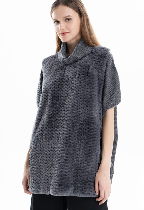 Faux Fur Hem Slip On Knitted Poncho -Sale