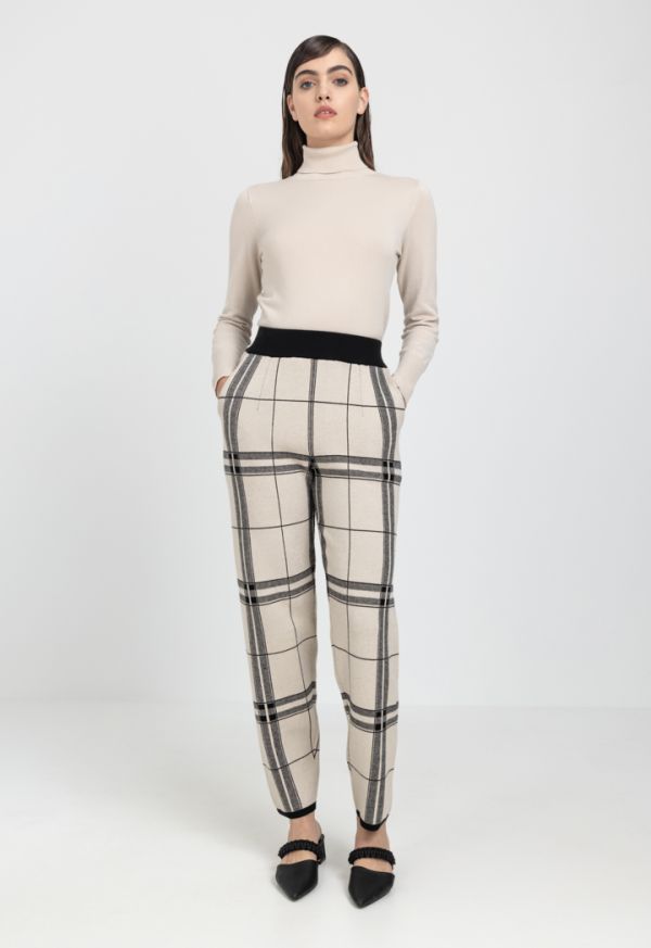 Checked Knitted High Waist Trouser
