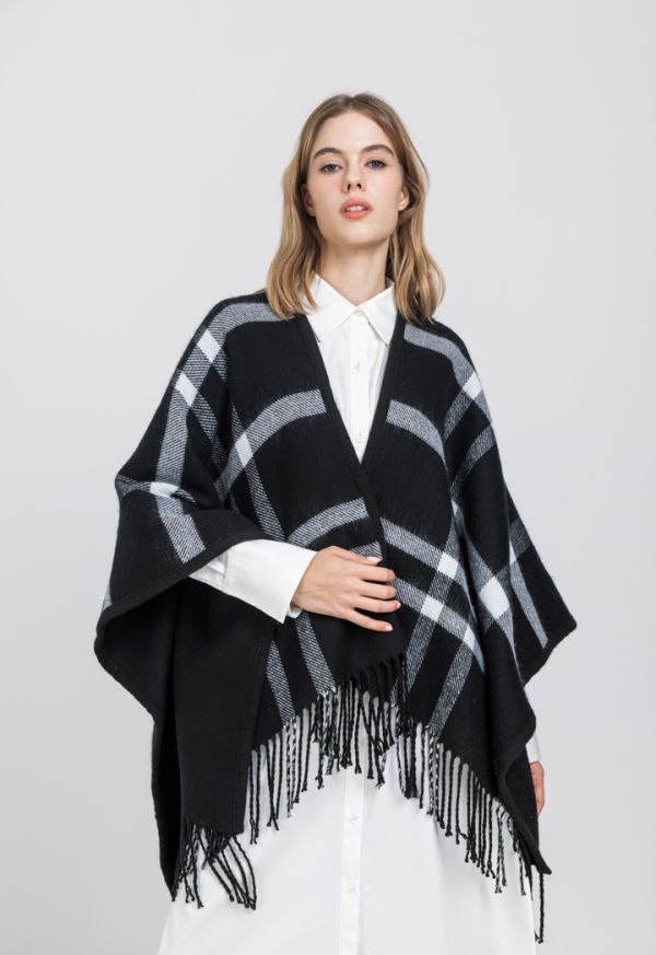 Two Toned Checkered Poncho