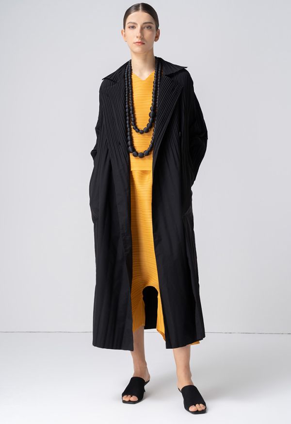 Pleated Double Breasted Belted Coat