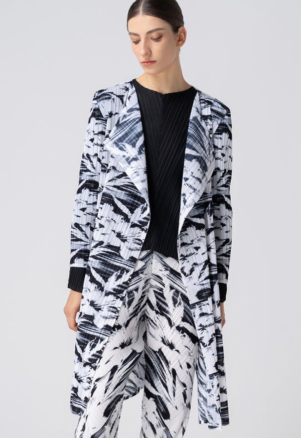 Printed Pleated Open Front Cardigan