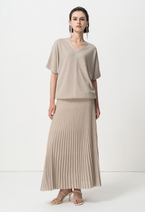 Sequins knitted Pleated Maxi Skirt