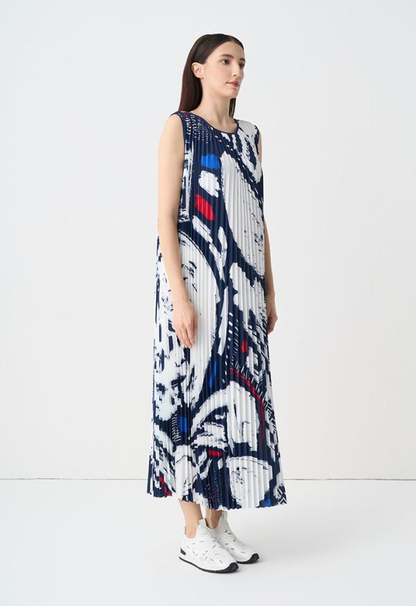 Printed Pleated Sleeveless Maxi Dress