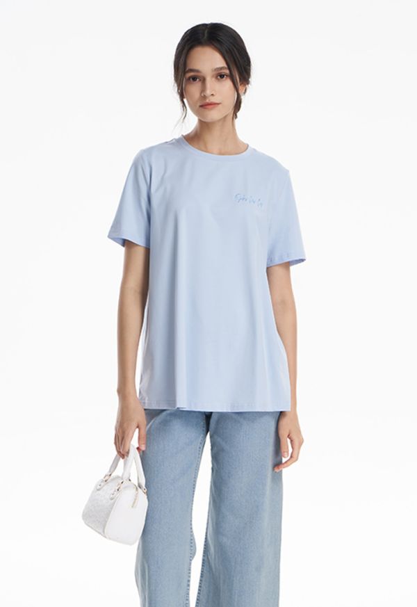 Word Embroided Solid T-Shirt -Sale