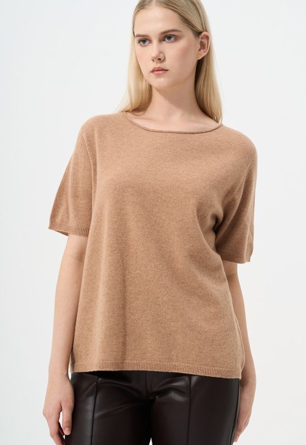 Solid Short Sleeves Knitted Top