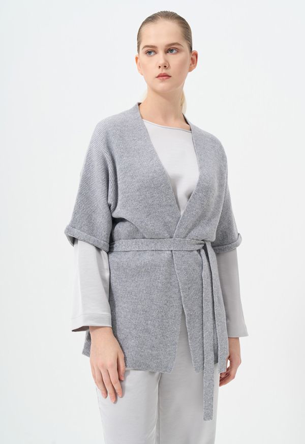 Solid Short Sleeve Knitted Belted Cardigan