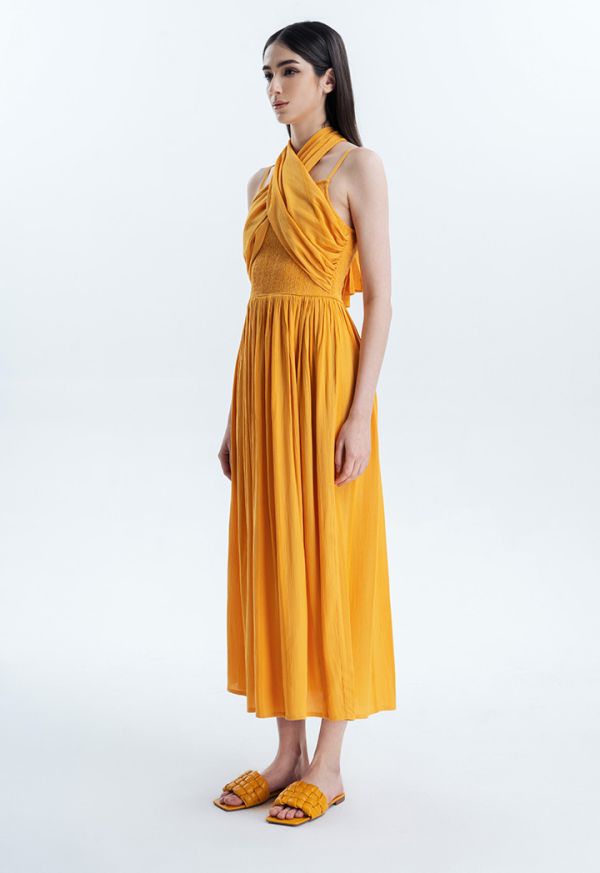 Solid Smocked Wrap Dress -Sale