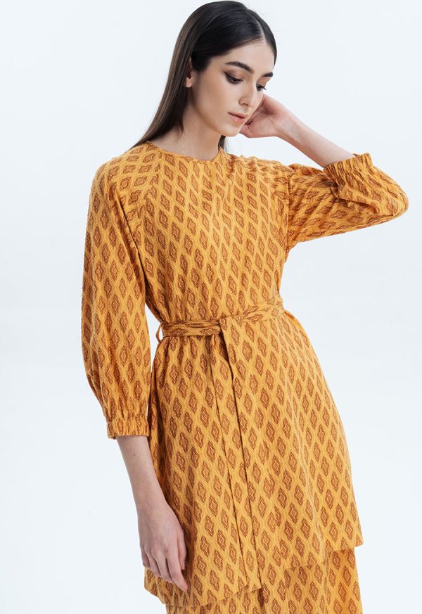 Allover Printed Tunic Dress With Belt -Sale